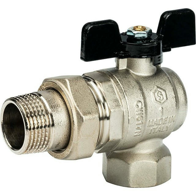 Кран шаровой полнопроходной угловой с американкой ВР/НР 1, ручка бабочка STOUT