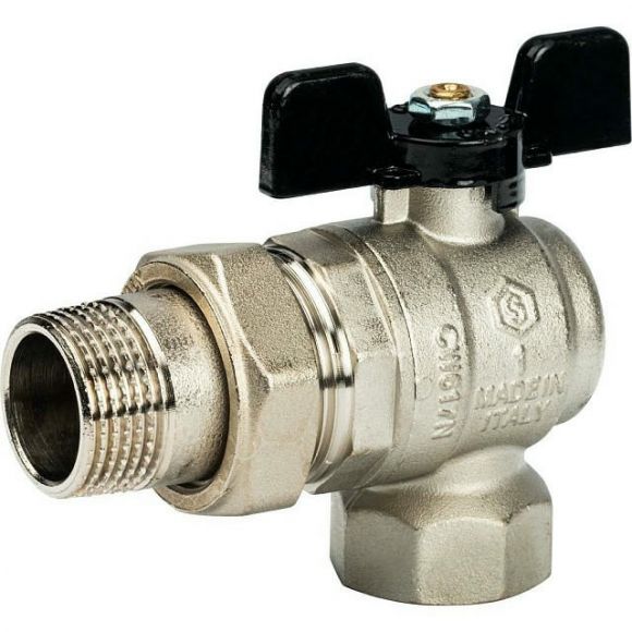 Кран шаровой полнопроходной угловой с американкой ВР/НР 1, ручка бабочка STOUT
