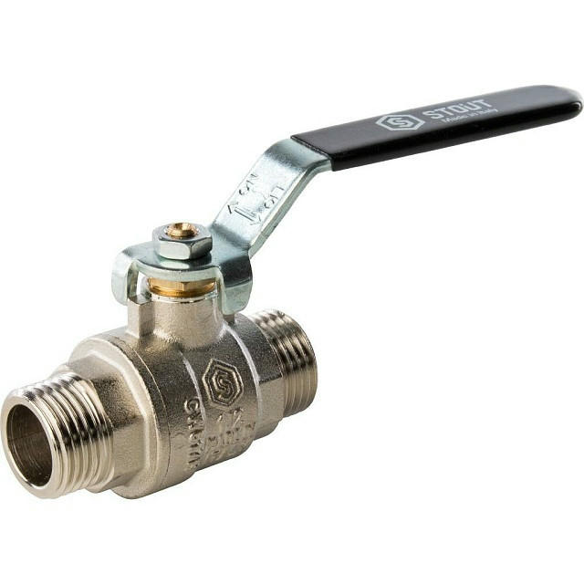 Кран шаровой полнопроходной НР/НР 1/2, ручка рычаг STOUT
