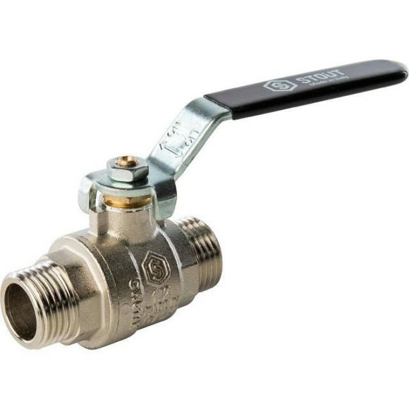 Кран шаровой полнопроходной НР/НР 1/2, ручка рычаг STOUT