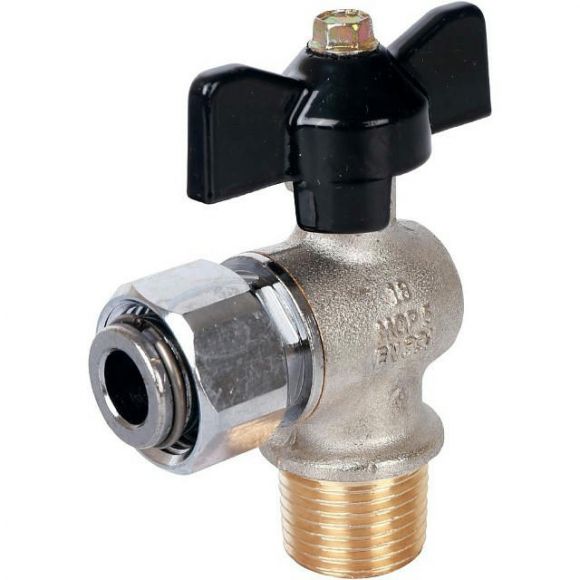 Кран шаровой с накидной гайкой угловой НР 1/2х1/2, ручка бабочка STOUT