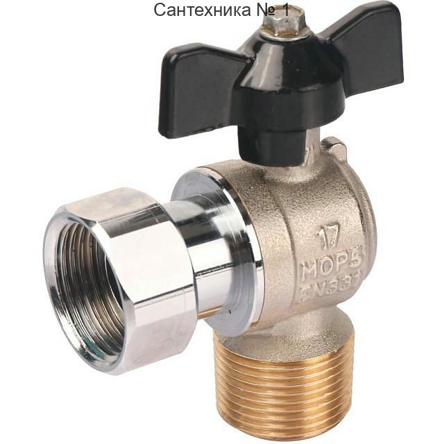 Кран шаровой с накидной гайкой угловой НР 3/4х3/4, ручка бабочка STOUT