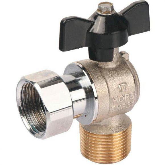 Кран шаровой с накидной гайкой угловой НР 3/4х3/4, ручка бабочка STOUT
