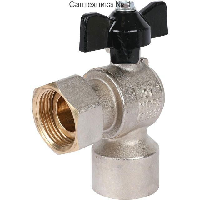 Кран шаровой с накидной гайкой угловой ВР 3/4х3/4, ручка бабочка STOUT