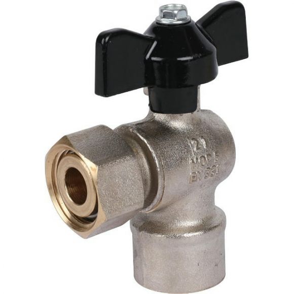 Кран шаровой с накидной гайкой угловой ВР 1/2х1/2, ручка бабочка STOUT