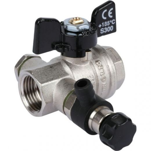 Кран шаровой ВВ 1/2 с заглушкой 1/4" и дренажным вентилем, бабочка OREGON серия 332 полный проход Bugatti