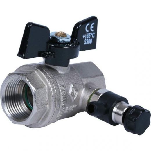 Кран шаровой ВВ 3/4 с заглушкой 1/4" и дренажным вентилем, бабочка OREGON серия 332 полный проход Bugatti