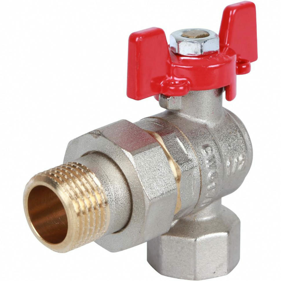 Кран шаровой угловой с американкой ВН/НР 1/2", ручка бабочка ROMMER