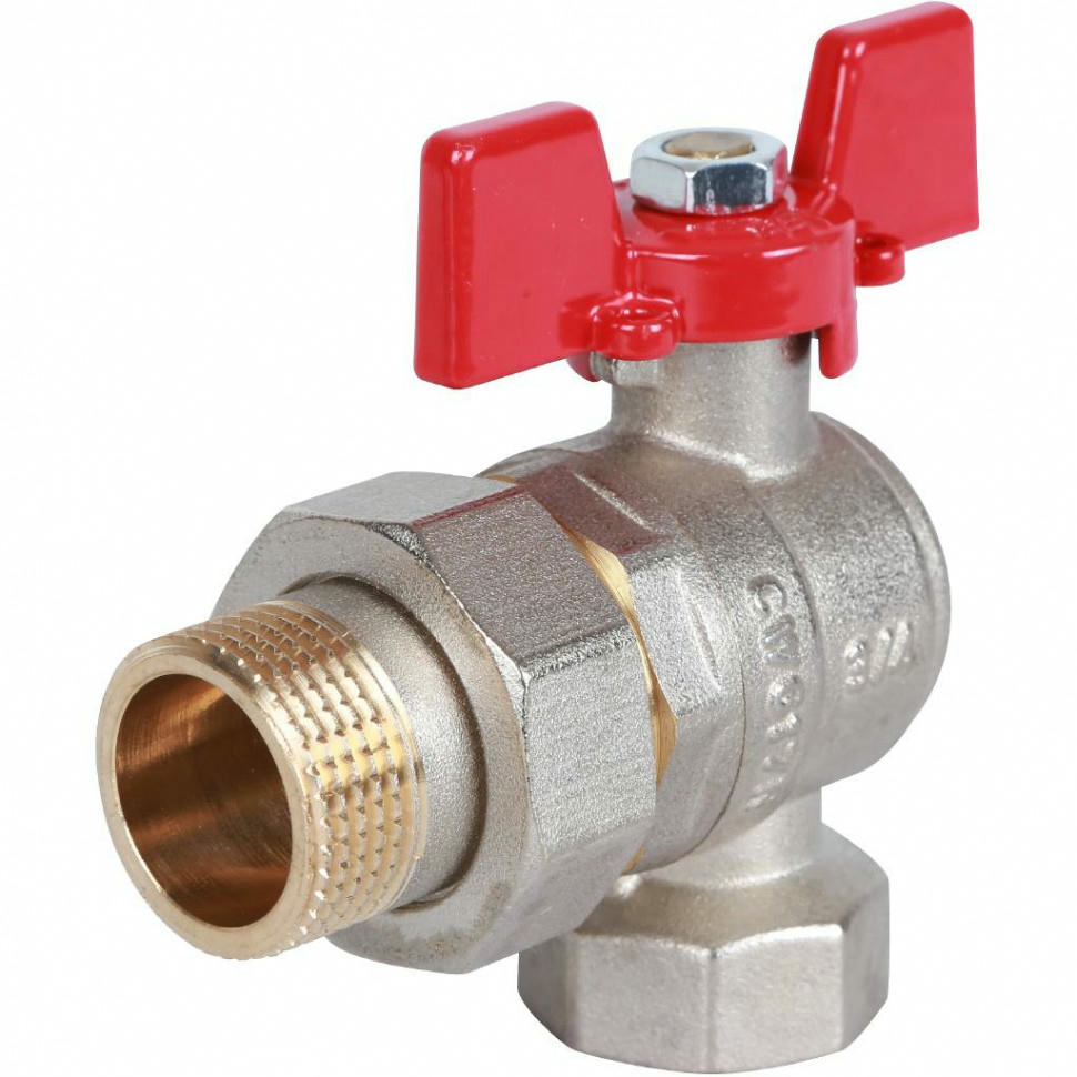 Кран шаровой угловой с американкой ВН/НР 3/4", ручка бабочка ROMMER