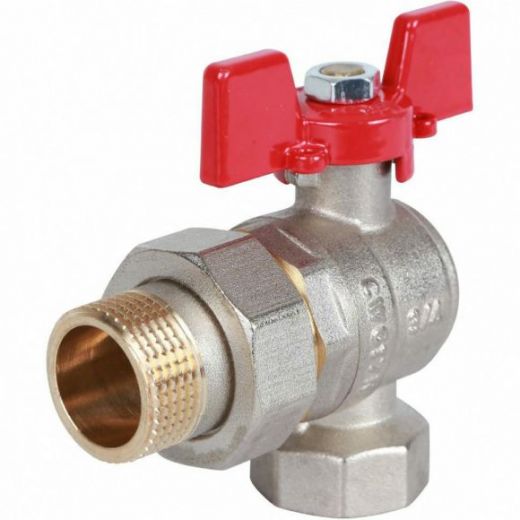 Кран шаровой угловой с американкой ВН/НР 3/4", ручка бабочка ROMMER