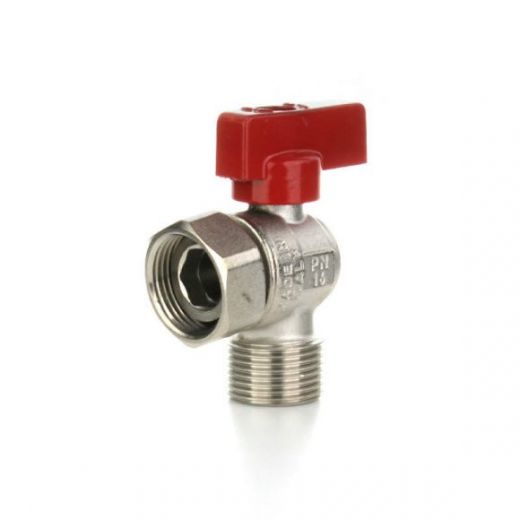 Кран шаровой угловой НВ 3/4" с накидной гайкой, флажок красный ELSEN