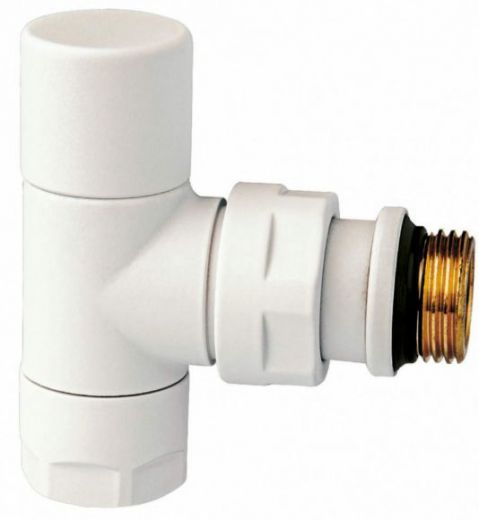 Вентиль запорный 1/2", М24х19, угловой, белый матовый FAR