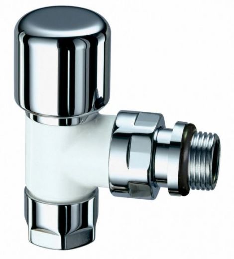 Вентиль терморегулирующий 1/2", М24х19, угловой, серебро и белый эмаль FAR