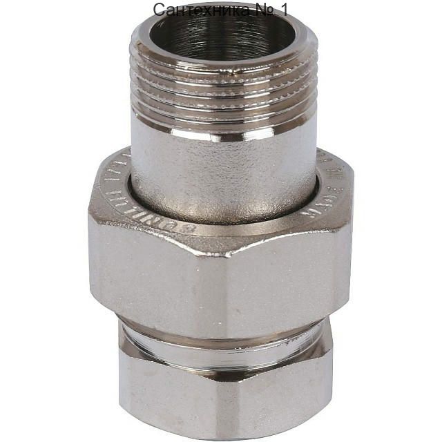 Разъемное соединение "американка" ВН 3/4, уплотнение под гайкой под гайкой, никелированное STOUT