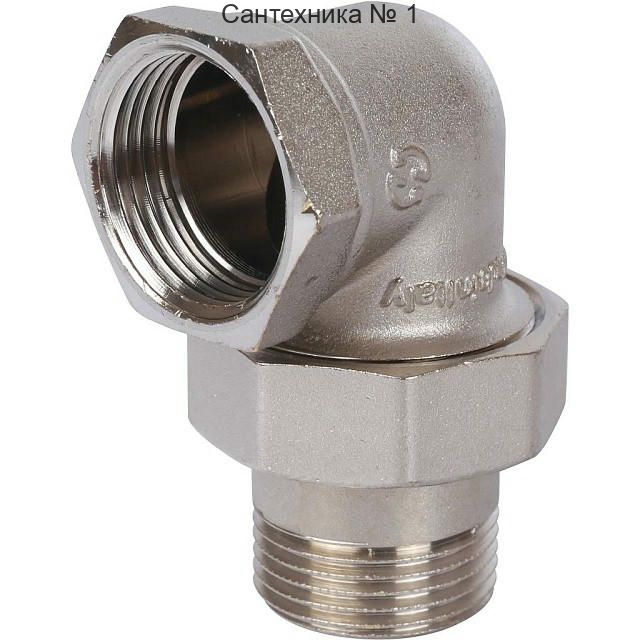 Разъемное угловое соединение "американка" ВН 1, уплотнение под гайкой o-ring кольцо, никелированное STOUT