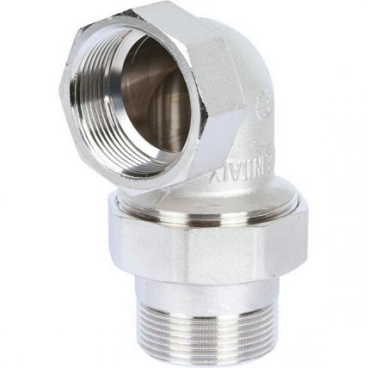 Разъемное угловое соединение "американка" ВН 1 1/4, уплотнение под гайкой o-ring кольцо, никелированное STOUT