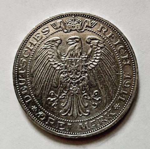 3 марки 1911 Бреслау Пруссия AUNC Германия