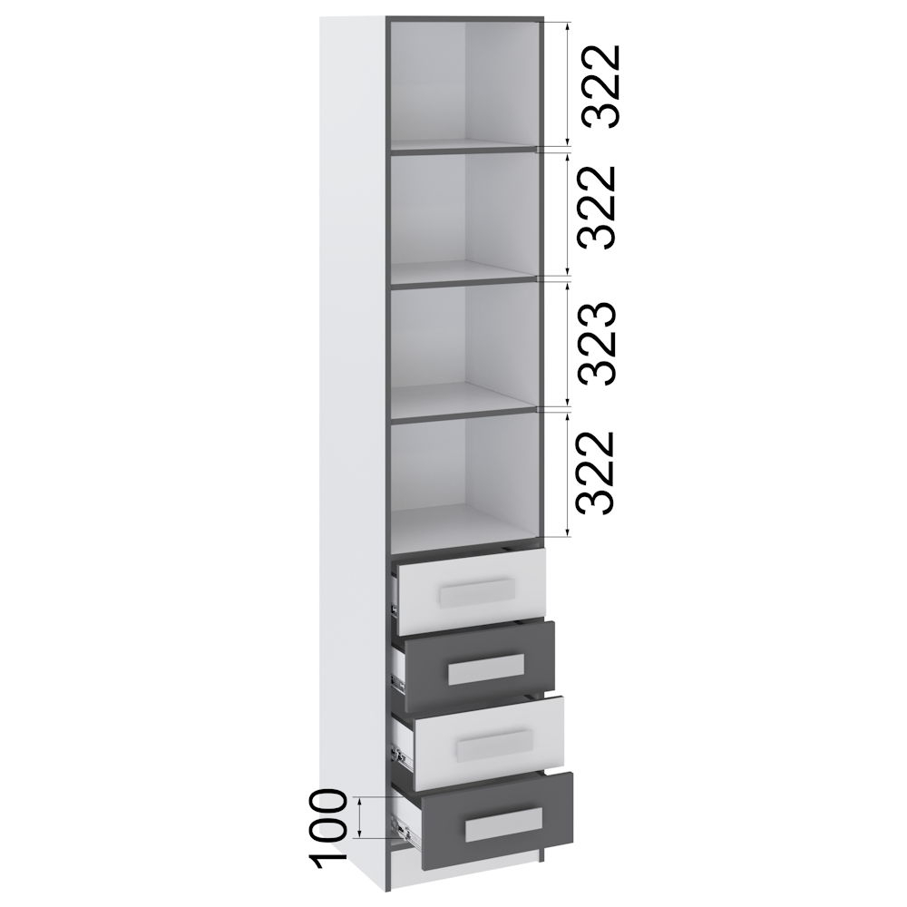 Тэбби Пенал с ящиками белый /серый графит