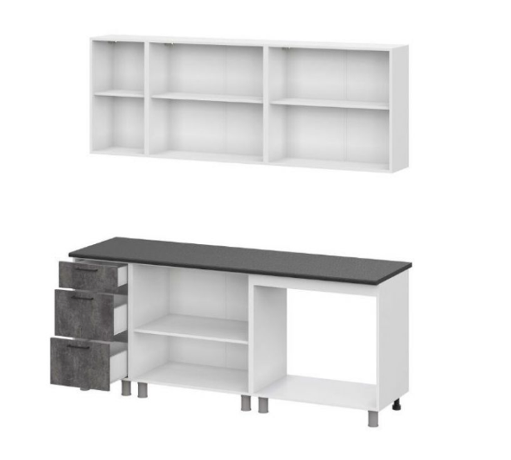 Кухонный гарнитур Модус Лайт (2,0м) (ЛДСП) (Цемент светлый/Камень темный/Черный)