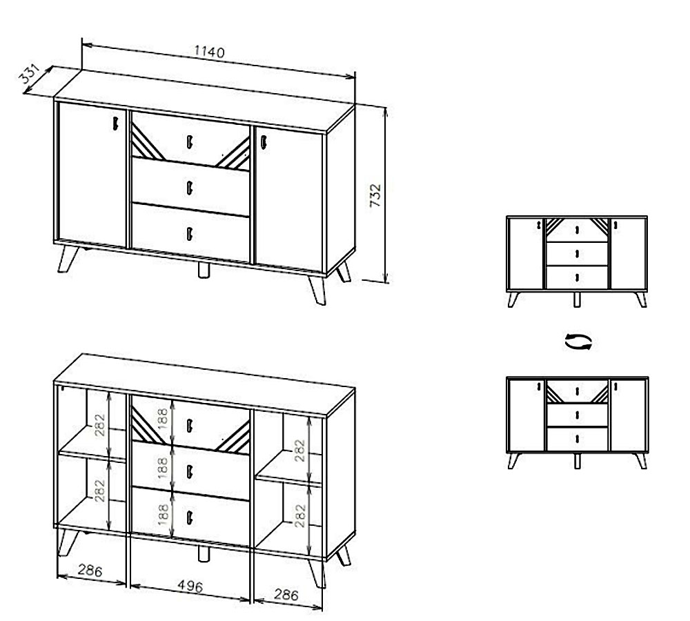Модульная система "Байкал" Комод 3 ящика двухстворчатый