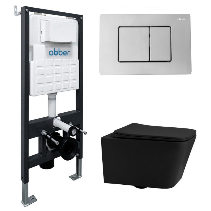 Комплект инсталляции ABBER Rechteck AC1201MB черный матовый с кнопкой AC0120 хром