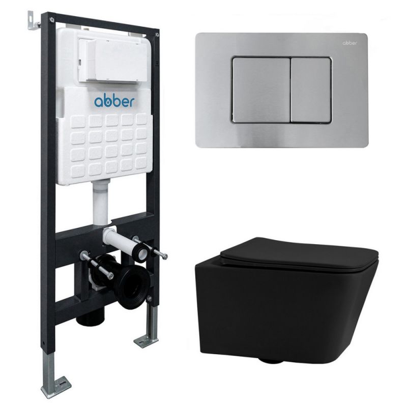 Комплект инсталляции ABBER Rechteck AC1201MB черный матовый с кнопкой AC0120MCH матовый хром