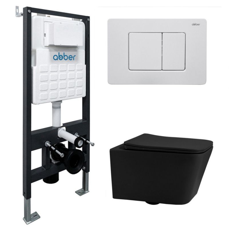 Комплект инсталляции ABBER Rechteck AC1201MB черный матовый с кнопкой AC0120MW белая матовая