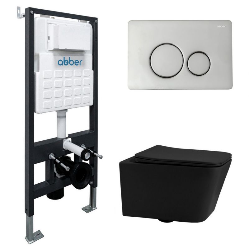 Комплект инсталляции ABBER Rechteck AC1201MB черный матовый с кнопкой AC0121 хром