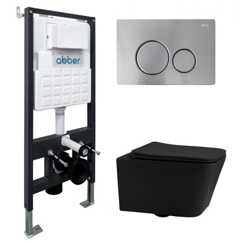 Комплект инсталляции ABBER Rechteck AC1201MB черный матовый с кнопкой AC0121MCH матовый хром
