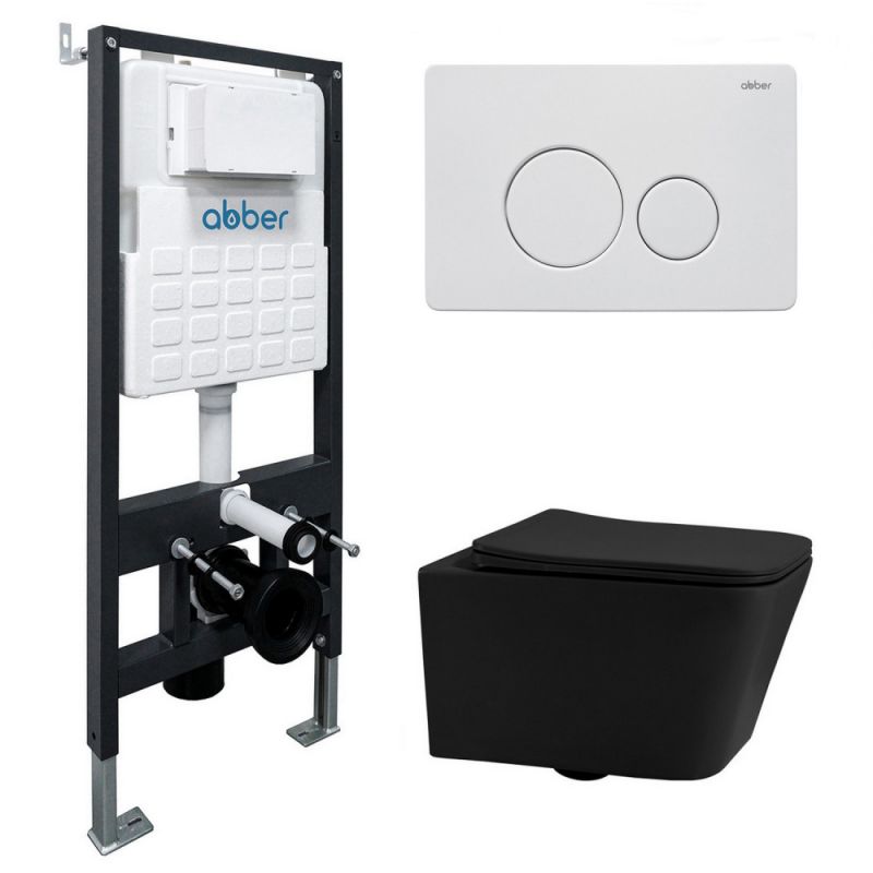 Комплект инсталляции ABBER Rechteck AC1201MB черный матовый с кнопкой AC0121MW белая матовая