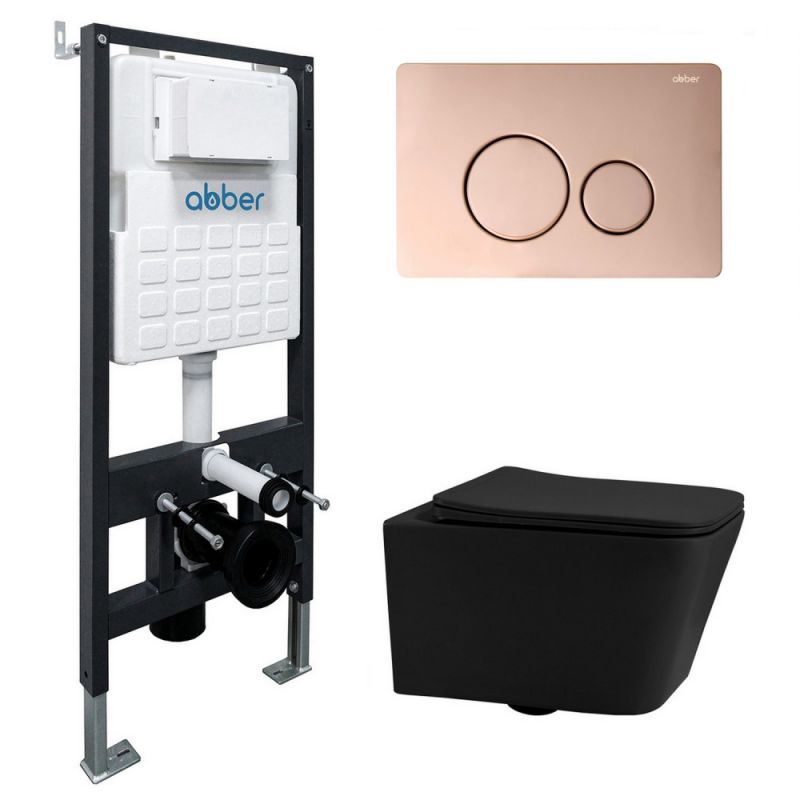 Комплект инсталляции ABBER Rechteck AC1201MB черный матовый с кнопкой AC0121RG золото розовое
