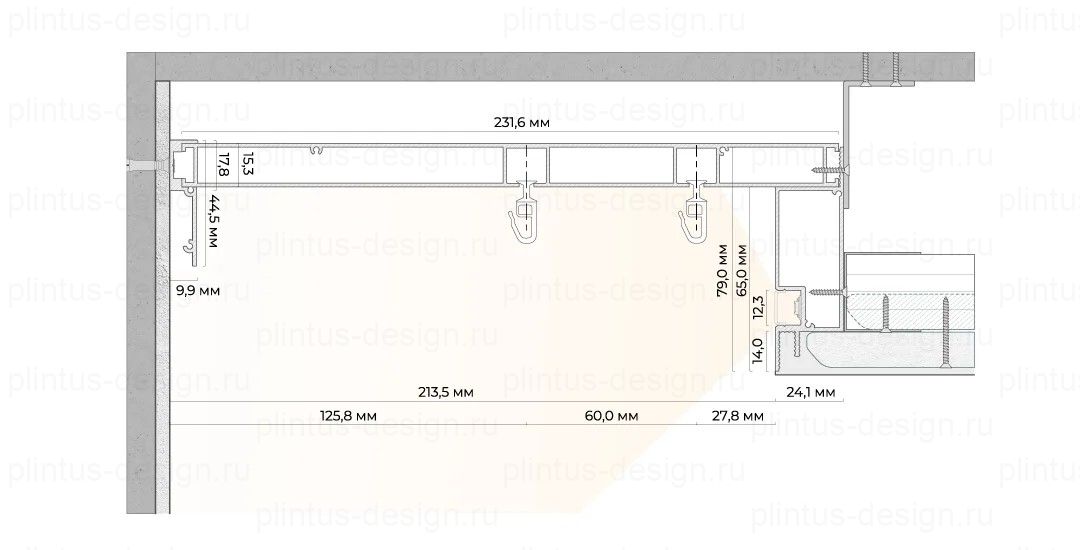 Ниша для штор из Б 01 с карнизом М 01 и держателем ТД 1 FerGipps