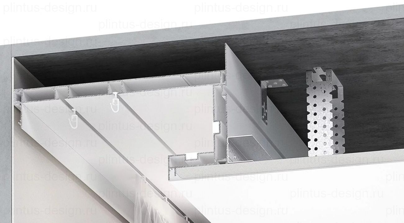 Ниша для штор из БК 100 с карнизом М 01 и теневым держателем ТД 1 FerGipps