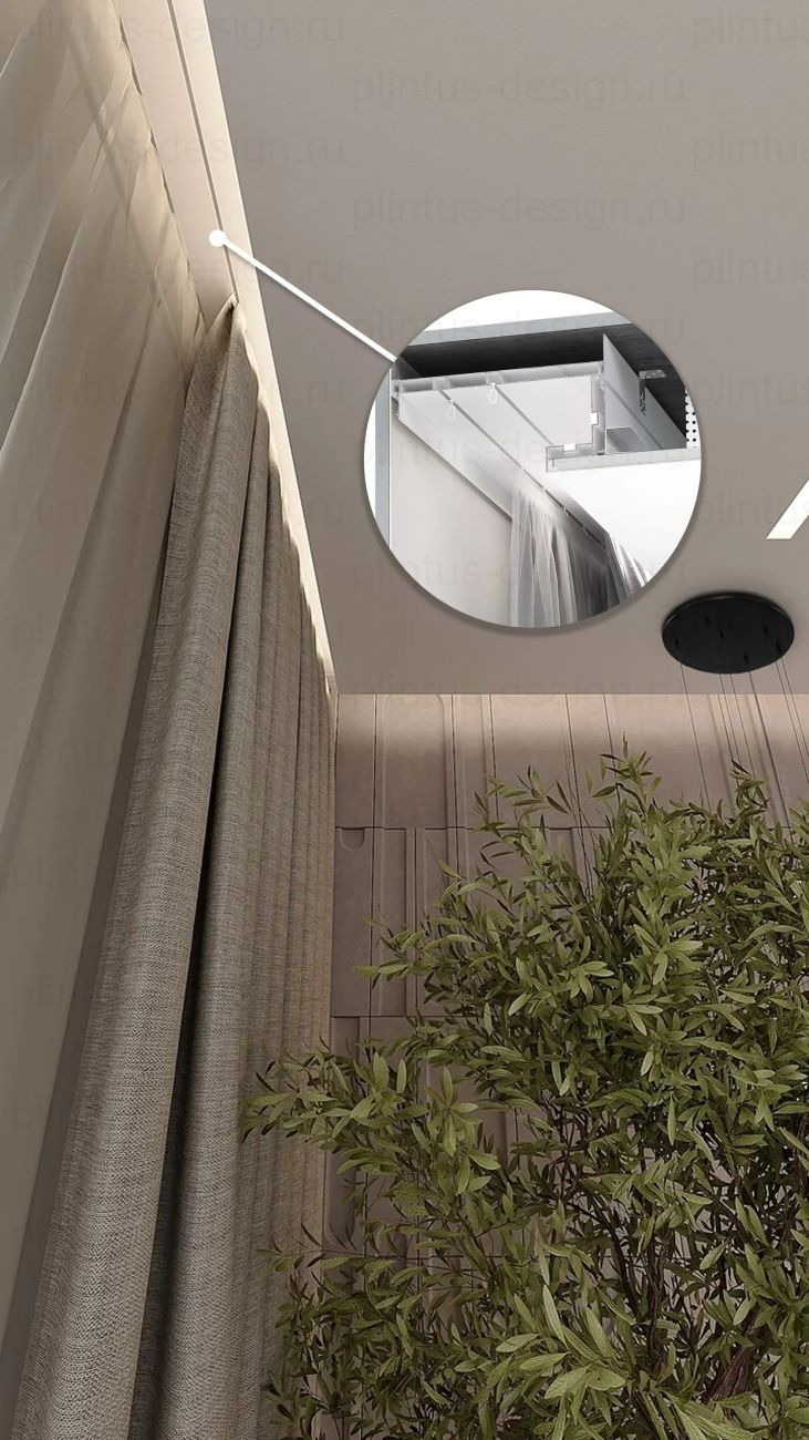 Ниша для штор из БК 100 с карнизом М 01 и теневым держателем ТД 1 FerGipps