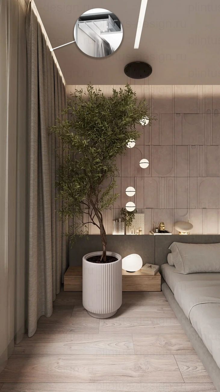 Ниша для штор из БК 100 с карнизом М 01 и теневым держателем ТД 1 FerGipps