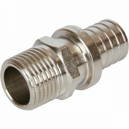 Переходник с наружной резьбой 20х2.0x1/2" для труб из сшитого полиэтилена, никелированный STOUT