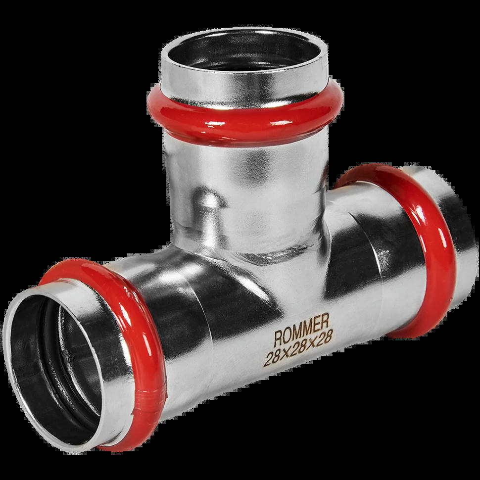 Тройник равнопроходной 28 из нержавеющей стали ROMMER