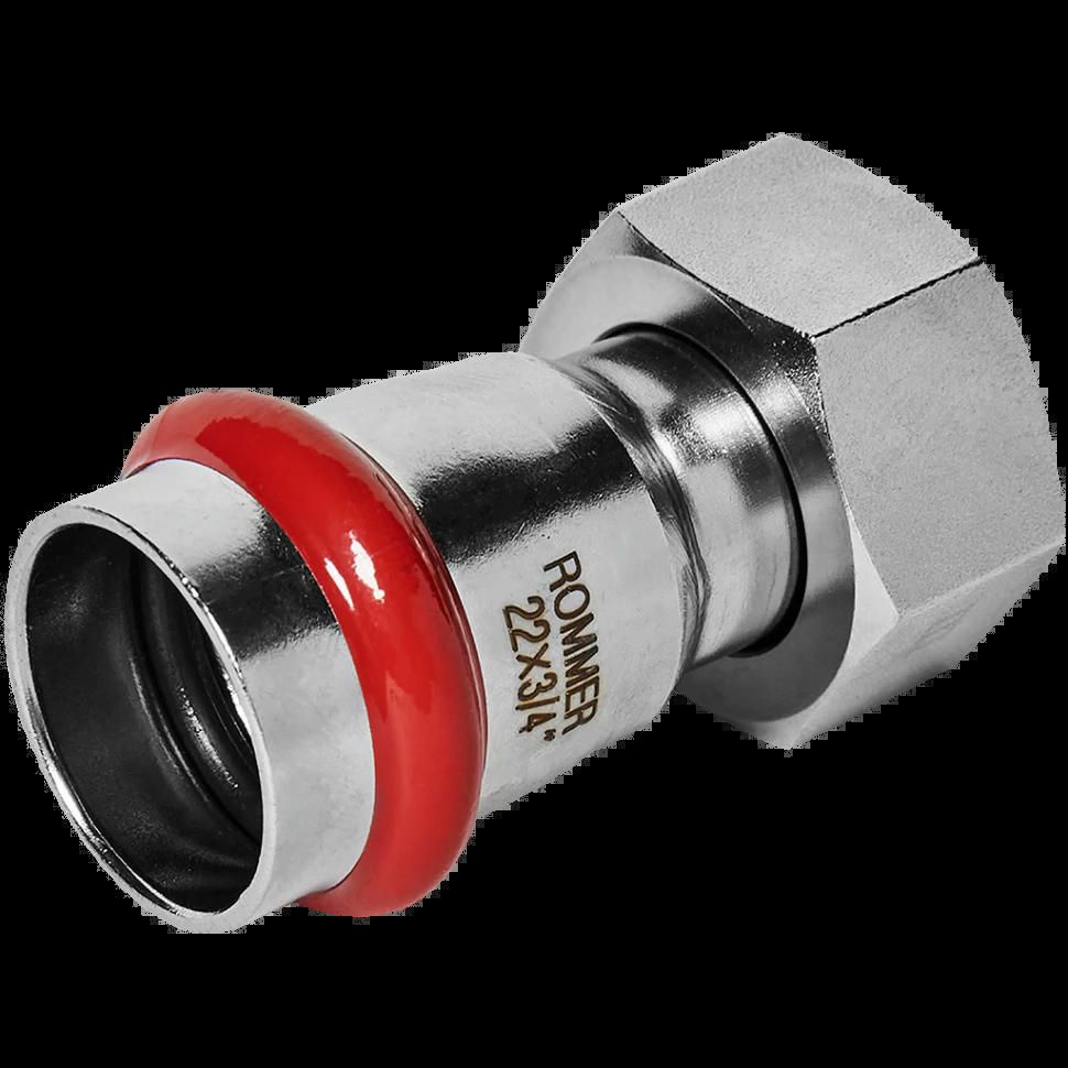 Переходник с накидной гайкой ВР 22х3/4 из нержавеющей стали ROMMER