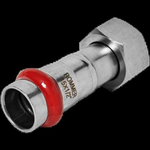 Переходник с накидной гайкой ВР 15х1/2 из нержавеющей стали ROMMER