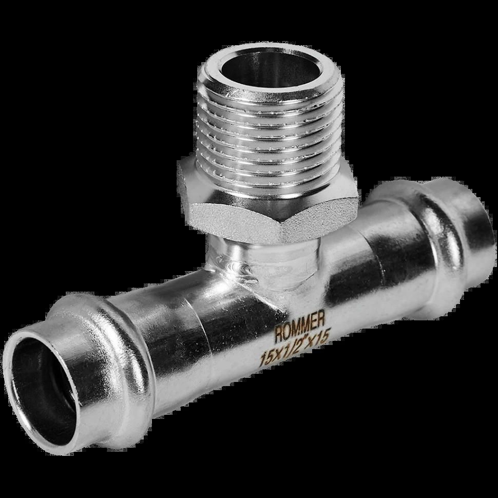 Тройник-переходник НР 15х1/2 из нержавеющей стали ROMMER