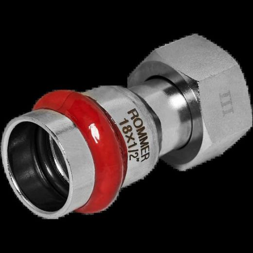 Переходник с накидной гайкой ВР 18х1/2 из нержавеющей стали ROMMER