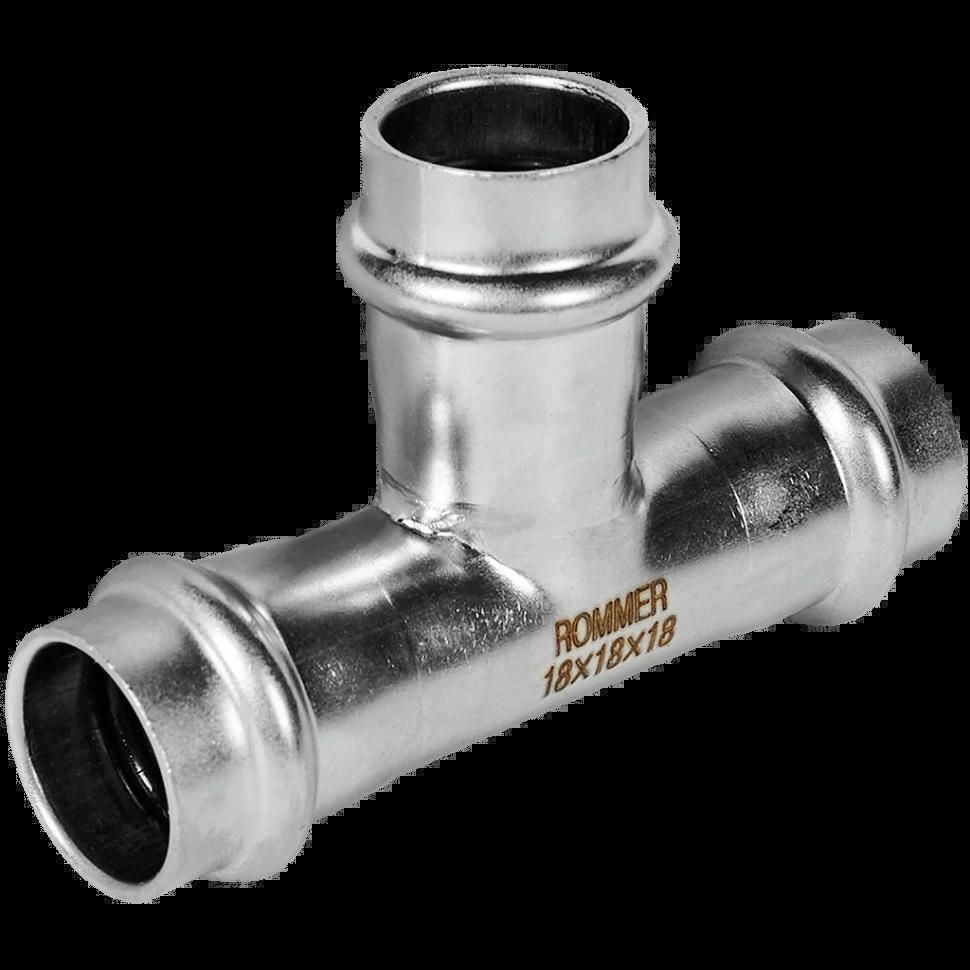 Тройник равнопроходной 18 из нержавеющей стали ROMMER