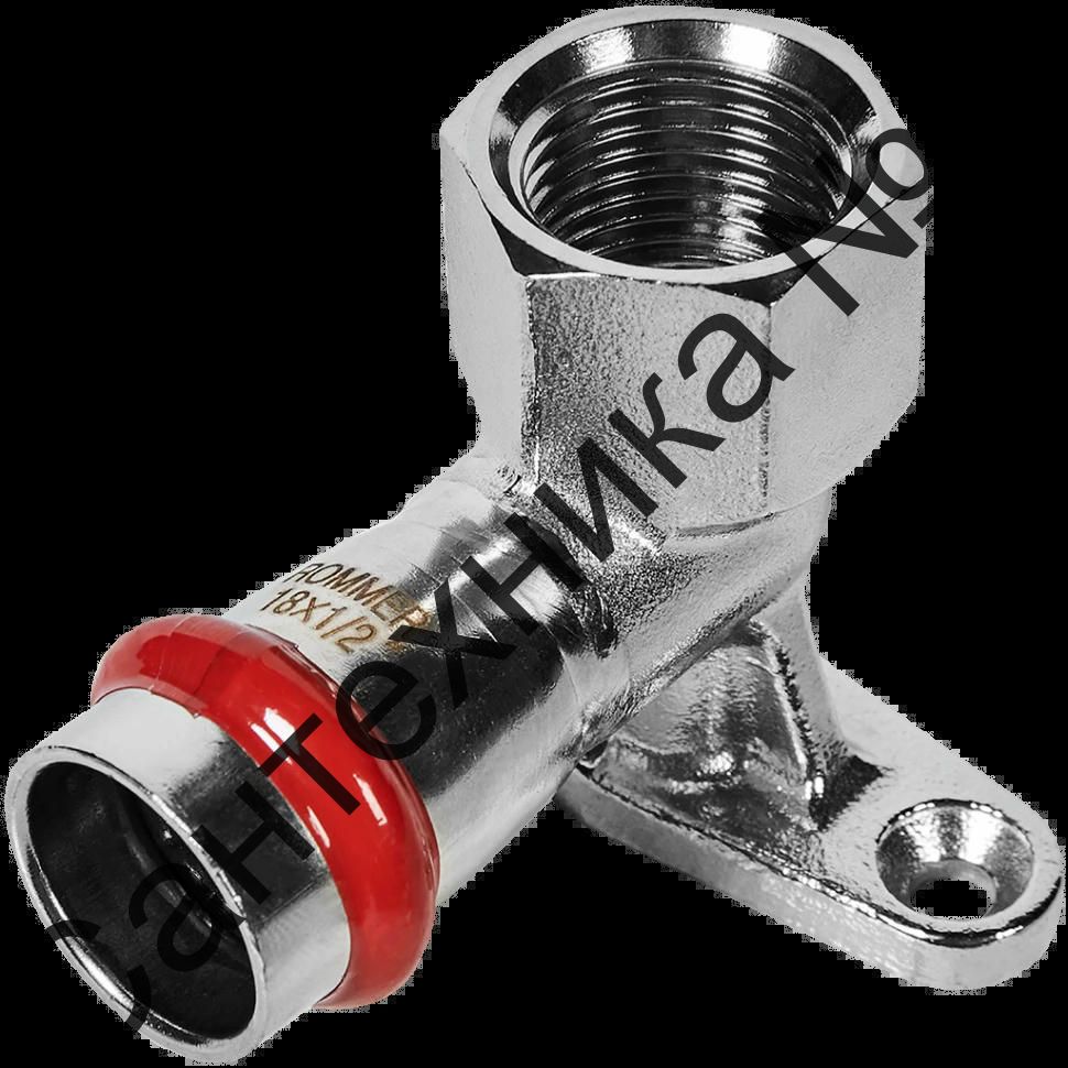 Угольник настенный с креплением ВР 18х1/2 из нержавеющей стали ROMMER