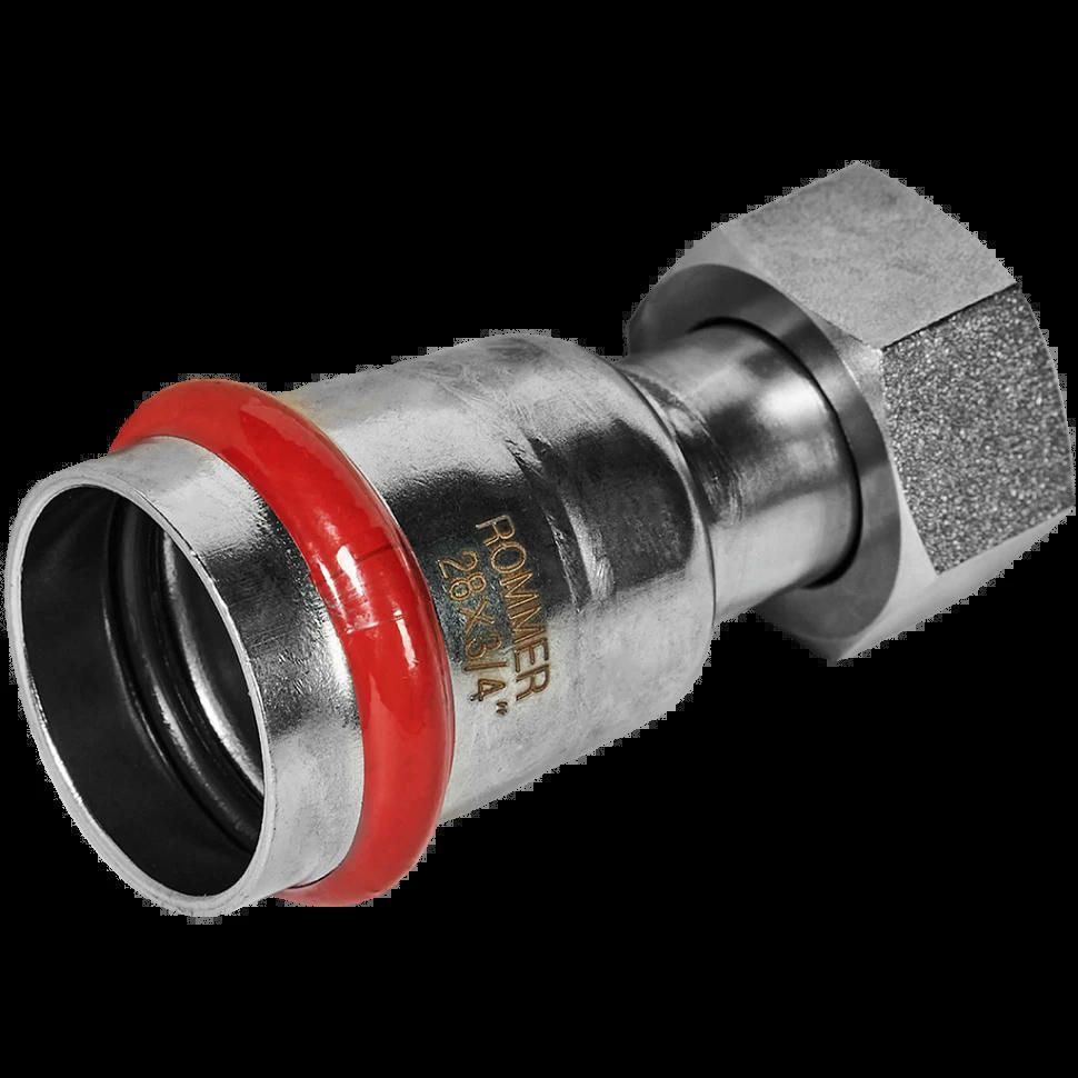 Переходник с накидной гайкой ВР 28х3/4 из нержавеющей стали ROMMER