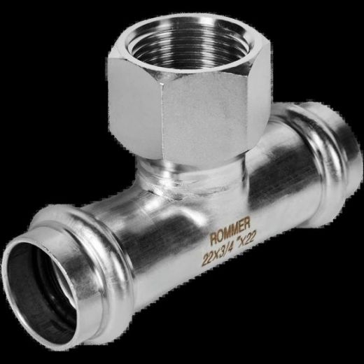 Тройник-переходник ВР 22х3/4 из нержавеющей стали ROMMER