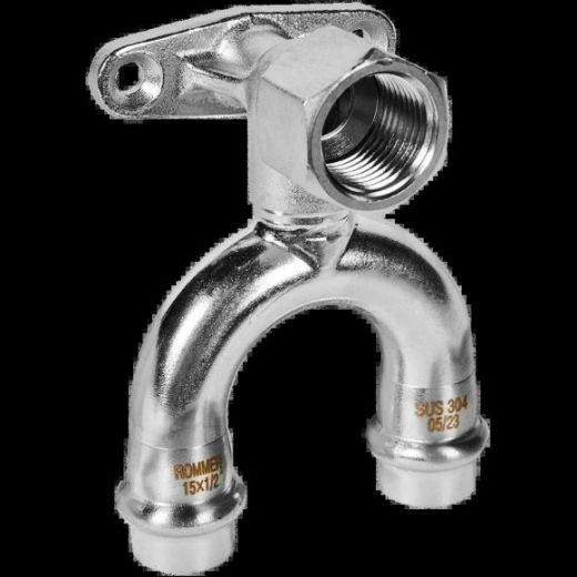 Угольник проходной настенный с креплением ВР 15х1/2 из нержавеющей стали ROMMER