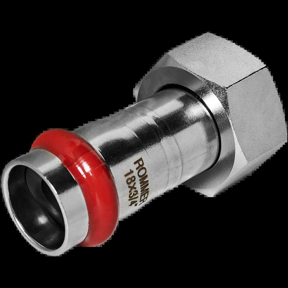 Переходник с накидной гайкой ВР 18х3/4 из нержавеющей стали ROMMER