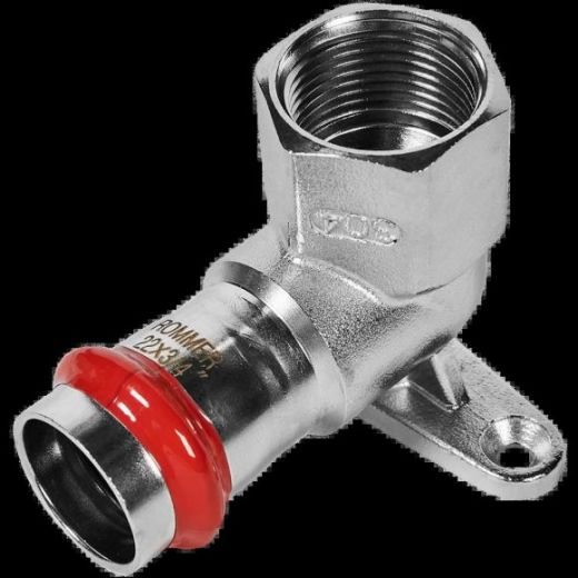 Угольник настенный с креплением ВР 22х3/4 из нержавеющей стали ROMMER