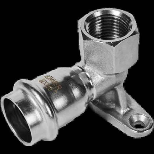 Угольник настенный с креплением ВР 22х1/2 из нержавеющей стали ROMMER