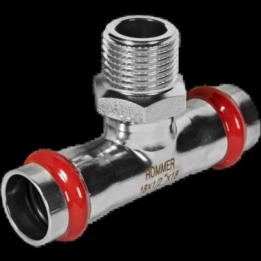 Тройник-переходник НР 18х1/2 из нержавеющей стали ROMMER